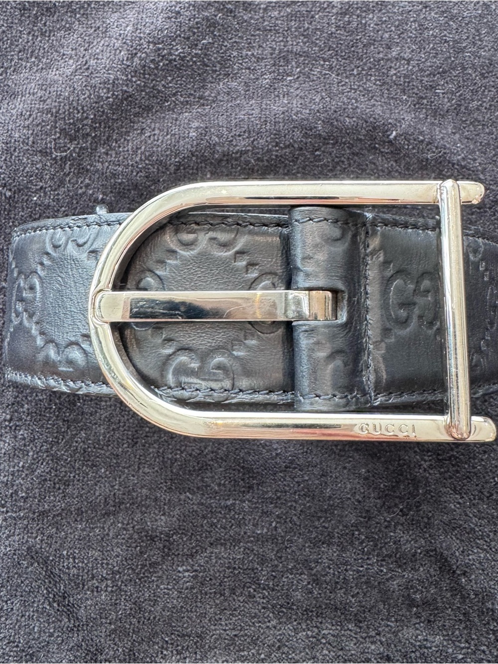 Gucci Black Embossed GG Leather Belt with Silver-Tone Buckle